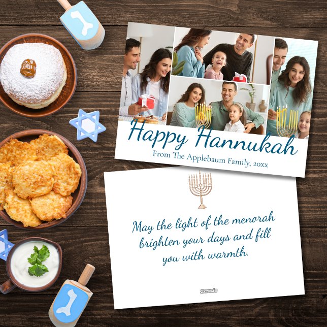 happy hannukah , 4 photos collage stylish  holiday card (Creator Uploaded)