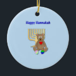 Happy Hannukah Ceramic Ornament<br><div class="desc">Commerate the holidays with this Happy Hannukah keepsake featuring a teddy bear,  mennorah and two dreidels.</div>