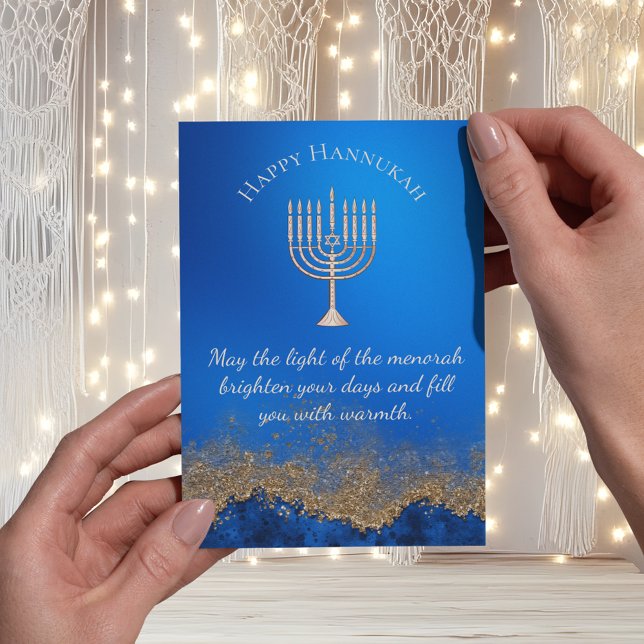 happy hannukah ,navy blue gold menorah  holiday postcard (Creator Uploaded)