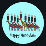 Happy Hannukah Stickers<br><div class="desc">Graphic illustration of colourful Hannukah menorah with giraffes animal art design.  Send a message to friends and family at this holiday.</div>
