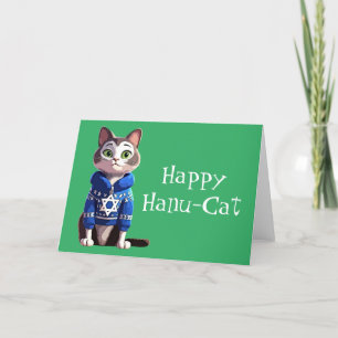 Happy Hanu-Cat Cat in Hanukkah Sweater Holiday Card