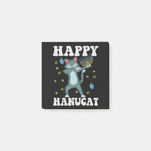 Happy Hanucat Funny Jewish Hanukkah Cat Gift Post-it Notes (Front)