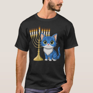 Happy Hanukcat Cute Cat Menorah Funny Hanukkah T-Shirt