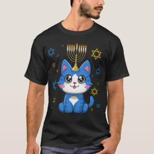 Happy Hanukcat Cute Cat Menorah Funny Hanukkah T-Shirt