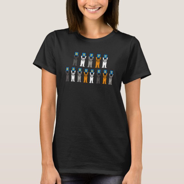 Happy Hanukcat Hannukah Jewish Cat  Dreidel T-Shirt (Front)