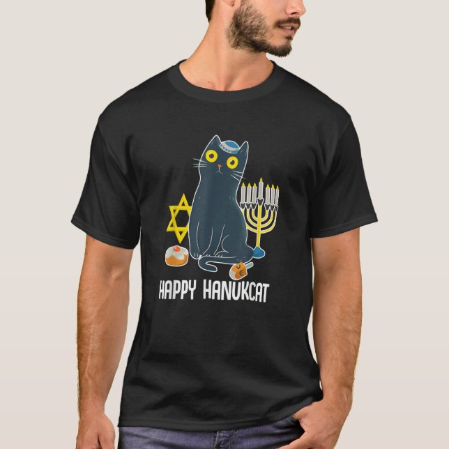 Happy Hanukcat Hanukkah Cat Jewish T-Shirt (Front)
