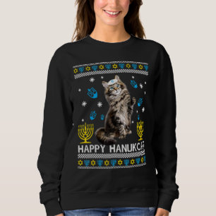 Happy Hanukcat Ugly Hanukkah Sweater Maine Coon Ca