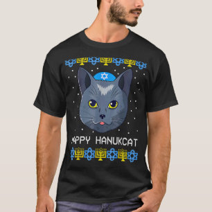 Happy Hanukcat Ugly Sweater Cat Chanukah Jewish Cu