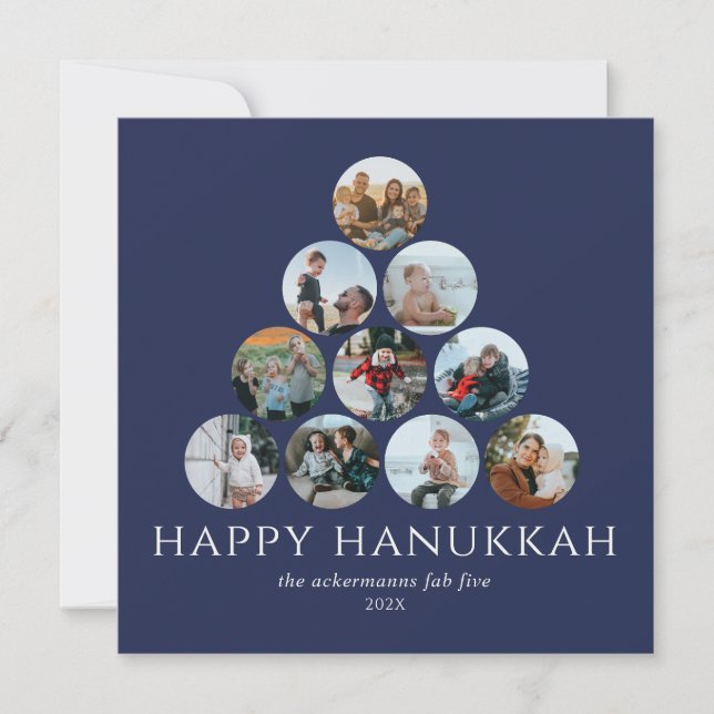 Happy Hanukkah 10 Photo Square Blue White Card (Front)