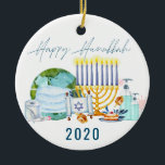 Happy Hanukkah | 2020 Quarantine Commemorative Ceramic Ornament<br><div class="desc">A great way to remember the year 2020 when the planet quarantined together. Personalise the back with your name or add your own family photo. Add your custom wording to this design by using the "Edit this design template" boxes on the right hand side of the item, or click the...</div>