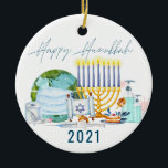 Happy Hanukkah | 2021 Vaccine Commemorative Ceramic Ornament<br><div class="desc">A great way to remember the year 2021 when the planet vaccinated together. Personalise the back with your name or add your own family photo. Add your custom wording to this design by using the "Edit this design template" boxes on the right hand side of the item, or click the...</div>