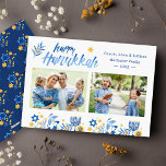 Happy Hanukkah 2 Photo Jewish Festive Holiday Card<br><div class="desc">Send your Wishes with this Photo Holiday Card that feature a Watercolor Happy Hanukkah Script and Jewish Holiday Symbols to highlight your greeting message.</div>