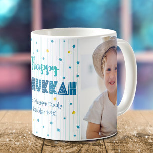 Happy Hanukkah 2 Photo Turquoise Fun Typography Coffee Mug