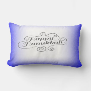 Happy Hanukkah 2-tone Blue White Background Lumbar Cushion