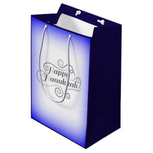Happy Hanukkah 2-tone Blue White Background Medium Gift Bag