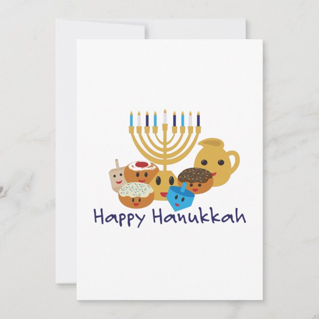Happy Hanukkah and cute Hanukkah characters Holiday Card (Front)