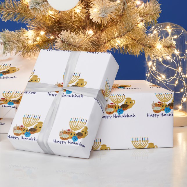 Happy Hanukkah and cute Hanukkah characters Wrapping Paper (Holidays)