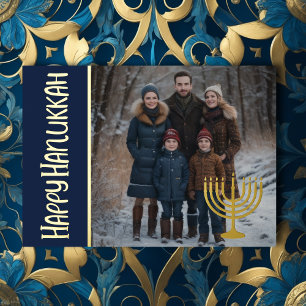Happy Hanukkah and Your Photo Menorah Foil Holiday Card