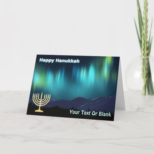 Happy Hanukkah - Aurora Borealis Holiday Card (Front)