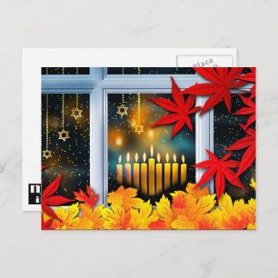 Happy Hanukkah! Autumn Theme Holiday Postcard