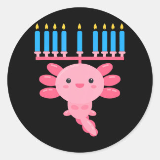 Happy Hanukkah Axolotl Menorah Funny Chanukah Classic Round Sticker