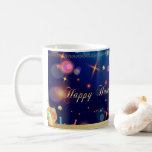 Happy Hanukkah Beautiful Jewish Holiday Coffee Mug<br><div class="desc">Happy Hanukkah Beautiful Jewish Holiday Coffee Mug & Cup Design. Jewish Holiday Hanukkah background with traditional Chanukah symbols - wooden dreidels (spinning top),  doughnuts,  menorah,  candles,  star of David and glowing lights wallpaper,  decorative pattern for Home,  Kitchen & Dining,  Drinkware,  Mugs & Cups. Hanukkah Festival Decoration. Judaica. Jerusalem,  Israel.</div>