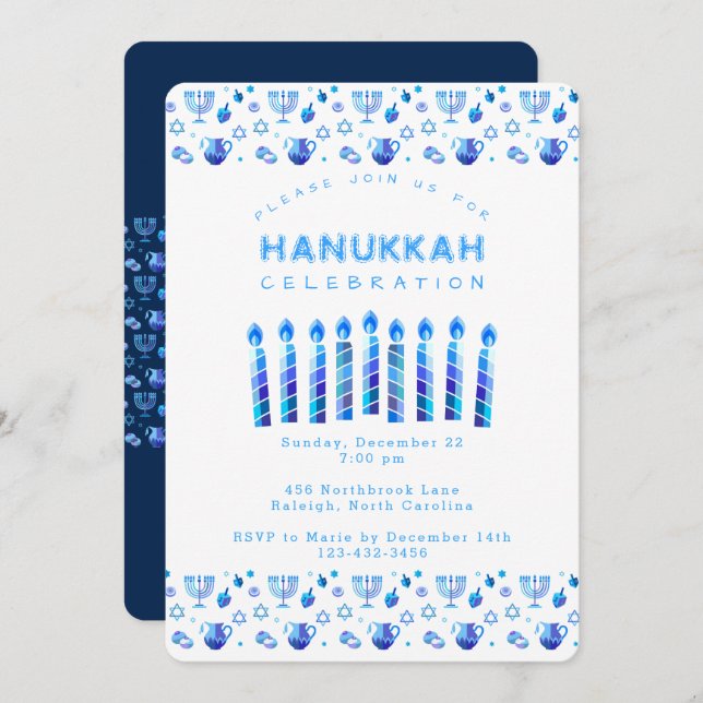 Happy Hanukkah Beautiful Jewish Holiday Invitation (Front/Back)