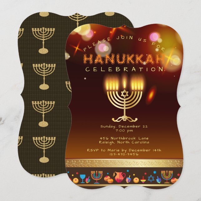 Happy Hanukkah Beautiful Jewish Holiday Invitation (Front/Back)