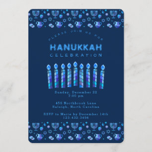 Happy Hanukkah Beautiful Jewish Holiday Invitation