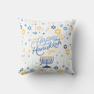 Happy Hanukkah Blue And Gold Cushion