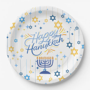 Happy Hanukkah Blue And Gold Paper Plate