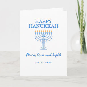 Happy Hanukkah Blue and White Menorah Card