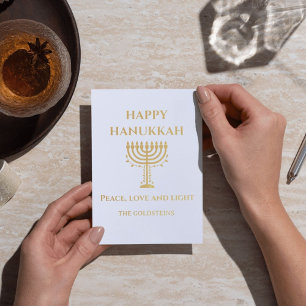Happy Hanukkah Blue and White Menorah Foil Card