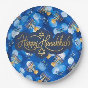Happy Hanukkah Blue And White Paper Plate