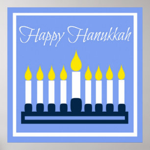 Happy Hanukkah Blue and White Poster
