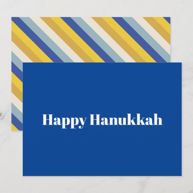 Happy Hanukkah blue gold modern stripes typography Holiday Card (Front/Back)