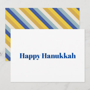 Happy Hanukkah blue gold stripes modern typography Holiday Card