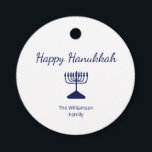 Happy Hanukkah Blue Menorah Favour Tags<br><div class="desc">Happy Hanukkah Holiday party favour tag,  with a simple blue menorah and script typography design. With white customisable lettering,  you can add your own text. A great way to celebrate with friends and loved ones.</div>