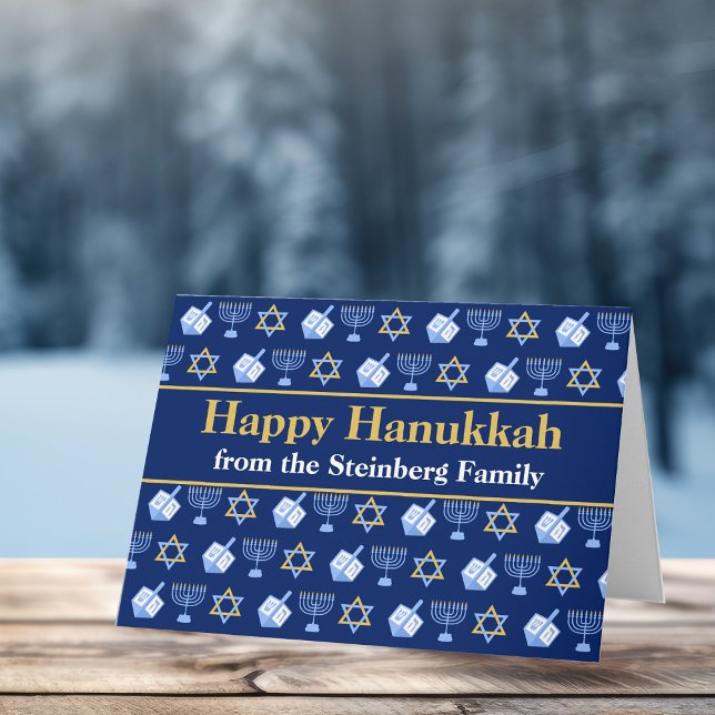 Happy Hanukkah Blue Menorah Star of David Pattern Card (Creator Uploaded)