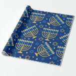 Happy Hanukkah Blue Star of David Menorah Wrapping Paper<br><div class="desc">Happy Hanukkah,  candles,  star of David,  Menorah,  blue pattern wrapping paper.</div>