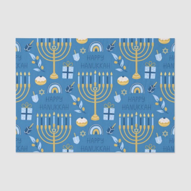 Happy Hanukkah Blue Star of David Tissue Paper (Front)