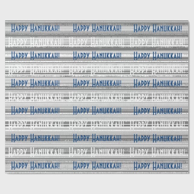 Happy Hanukkah Blue Stripes Wrapping Paper (Flat)