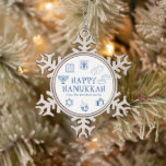 Happy Hanukkah blue white custom name favours  Snowflake Pewter Christmas Ornament<br><div class="desc">Happy Hanukkah,  customise family name gift favour holiday Snowflake Pewter Christmas Ornament.
Happy Hanukkah,  Happy Chanukah,  Hanukkah Sameach!,  Chag Sameach!,  Chag Urim Sameach!
Blue and white</div>