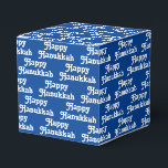 Happy Hanukkah blue white cute typography pattern Favour Box<br><div class="desc">Happy Hanukkah blue and white cute typography pattern holiday gift Favour Box.
White text pattern on blue background.</div>