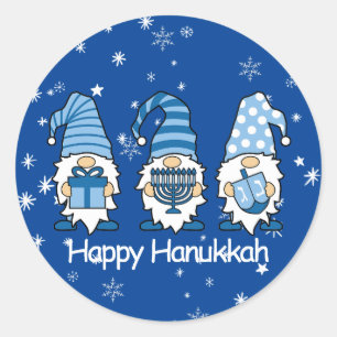 Happy Hanukkah Blue & White Gnome Stickers