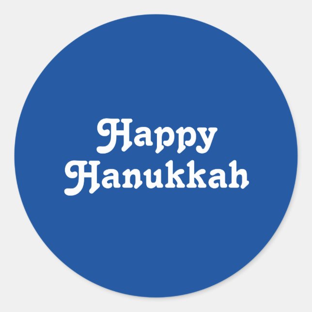 "Happy Hanukkah" blue white Holiday Classic Round Sticker (Front)