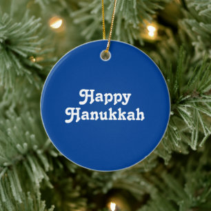 "Happy Hanukkah" blue white Holiday party Ceramic Ornament
