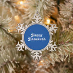 "Happy Hanukkah" blue white Holiday party ornament<br><div class="desc">"Happy Hanukkah" blue white Holiday party Snowflake Pewter Ornament</div>