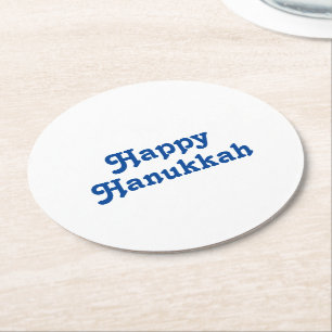 "Happy Hanukkah" blue white Holiday party Round Paper Coaster