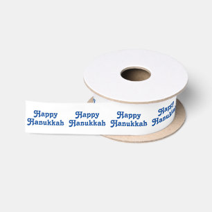Happy Hanukkah blue white Jewish Holiday Gift Satin Ribbon